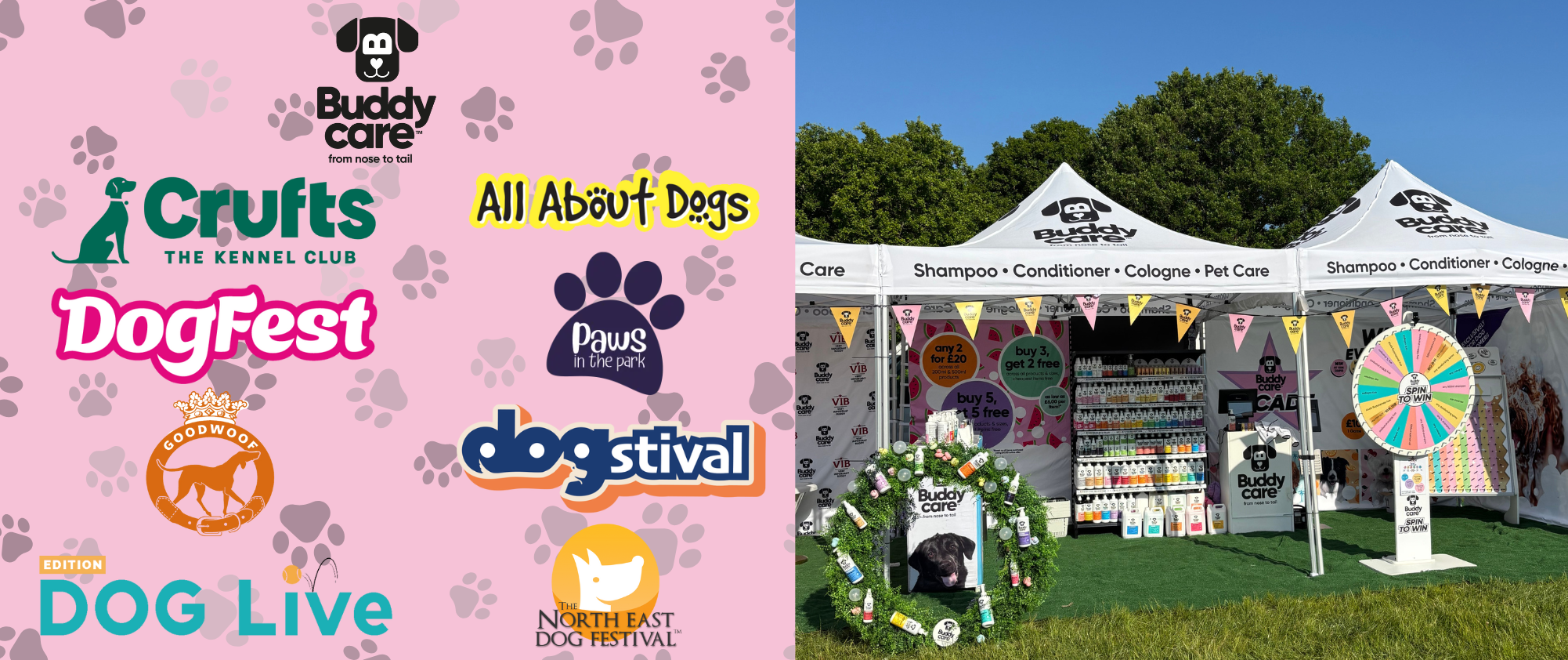 Buddycare showcases pet shampoos, conditioners & grooming products at Crufts, DogFest & more with eye-catching displays and promotions.