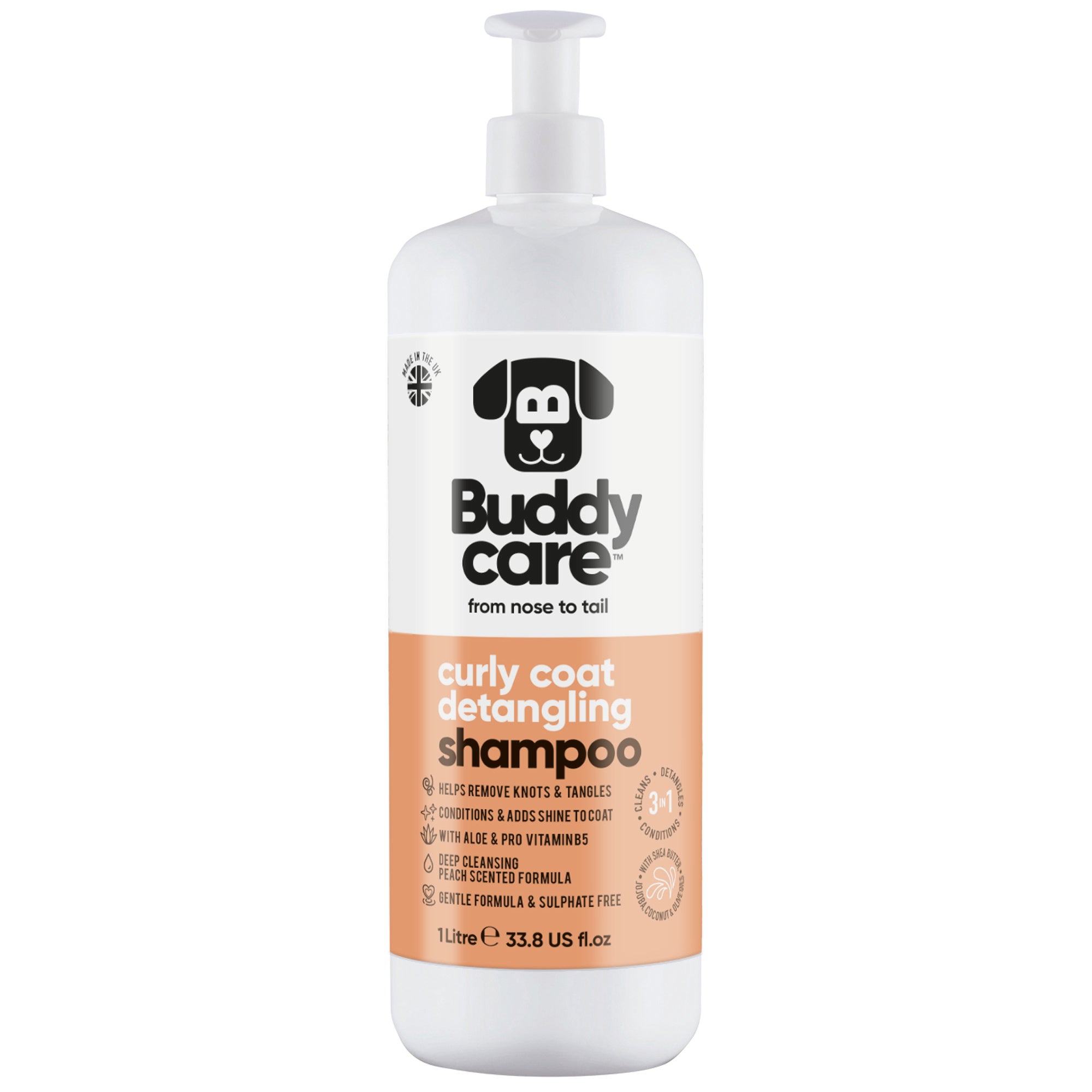 Curly Coat Detangling 3in1 Peach Dog Shampoo by Buddycare
