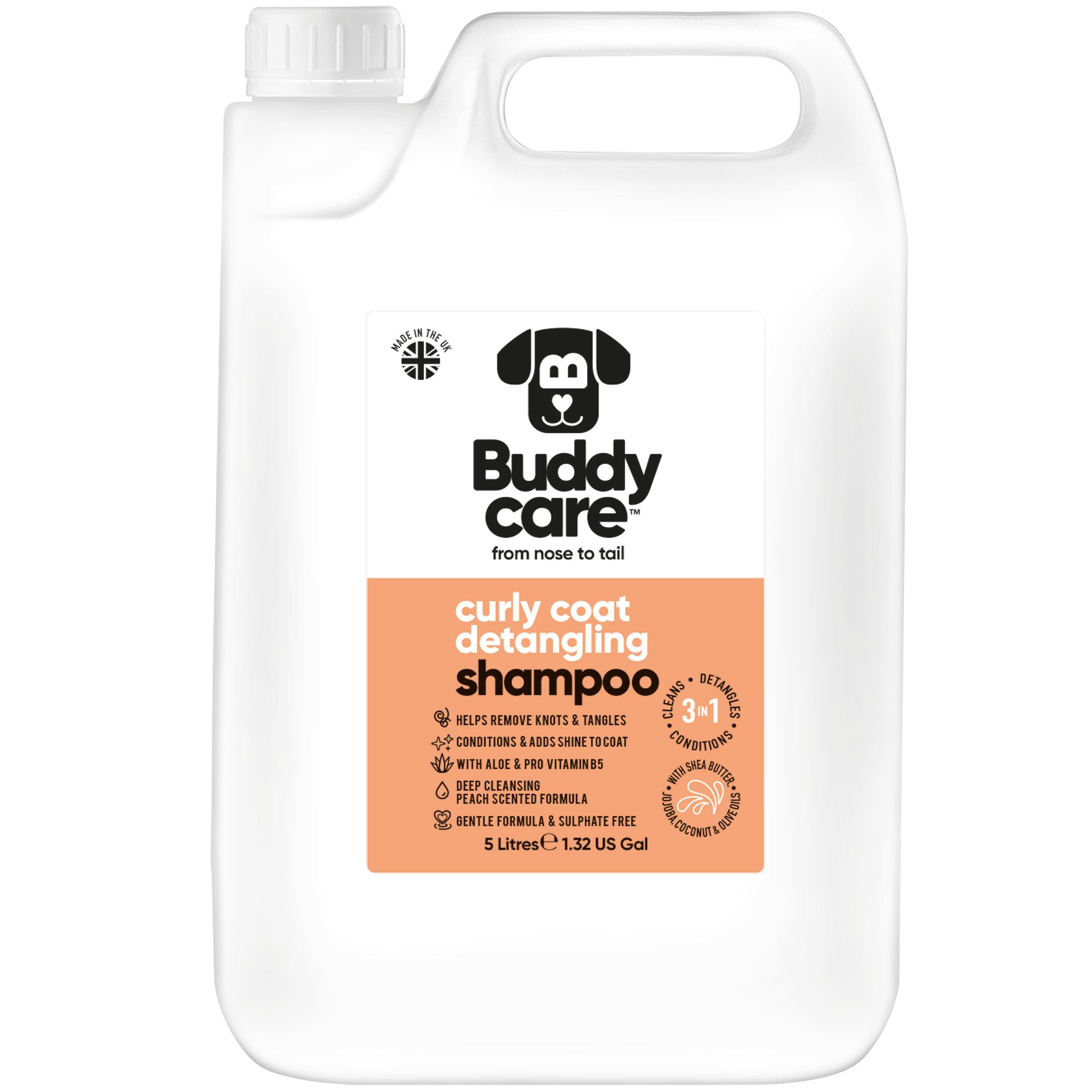 Curly Coat Detangling 3in1 Peach Dog Shampoo by Buddycare