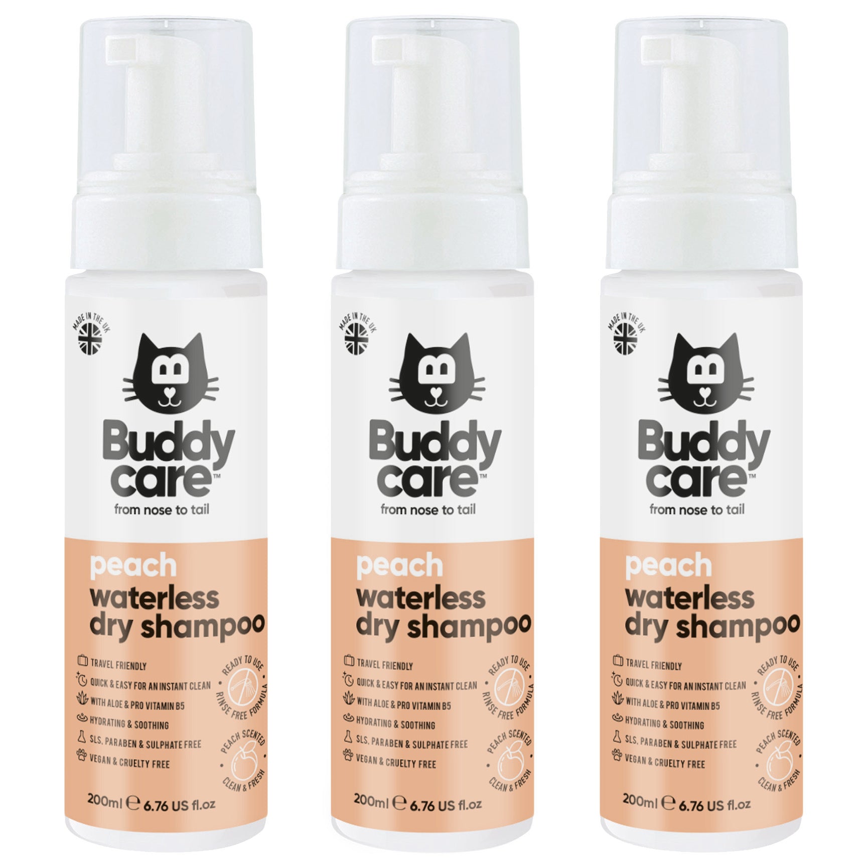 Peach Waterless Dry Cat Shampoo by Buddycare