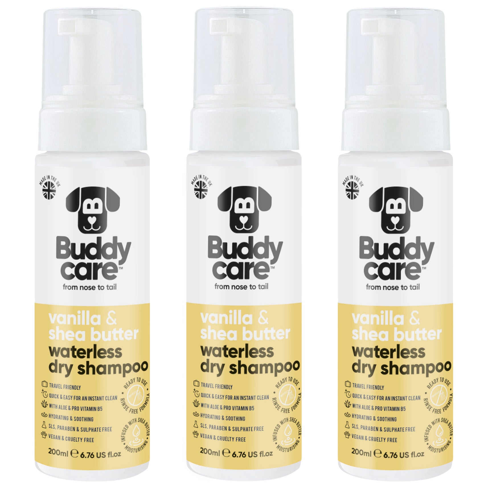 Vanilla & Shea Butter Waterless Dry Dog Shampoo by Buddycare
