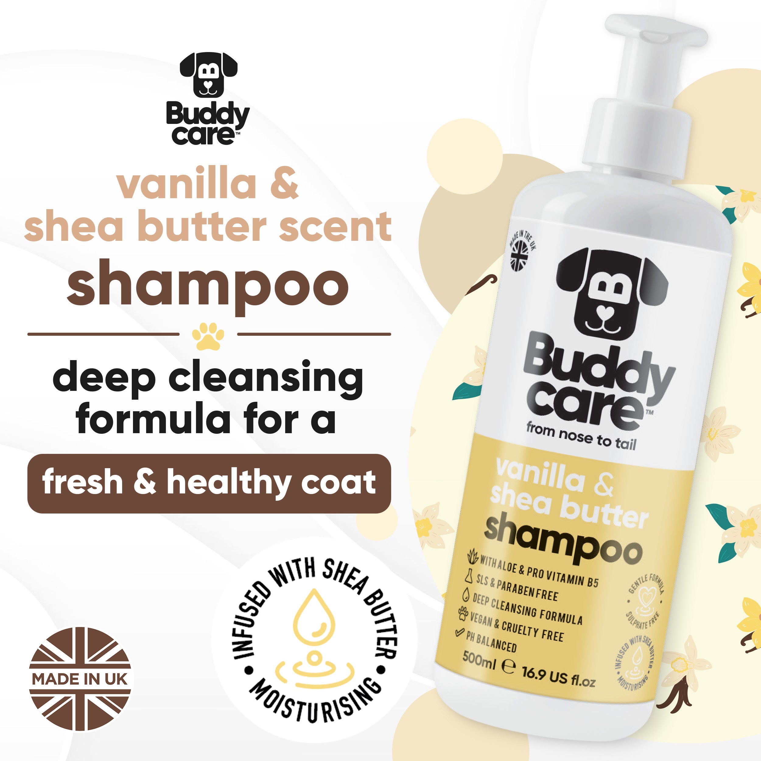 Vanilla & Shea Butter Dog Shampoo by Buddycare