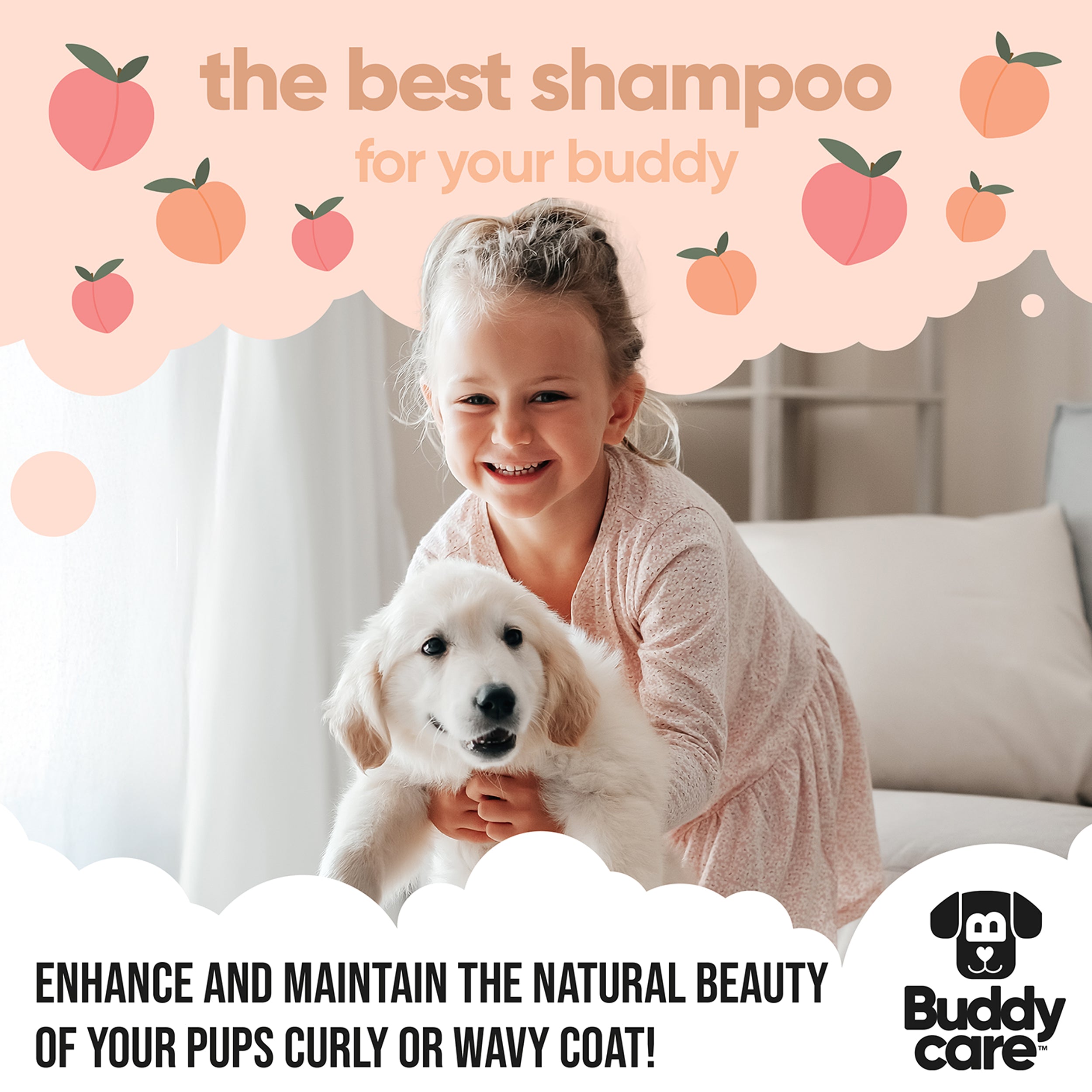 Curly Coat Detangling 3in1 Peach Dog Shampoo