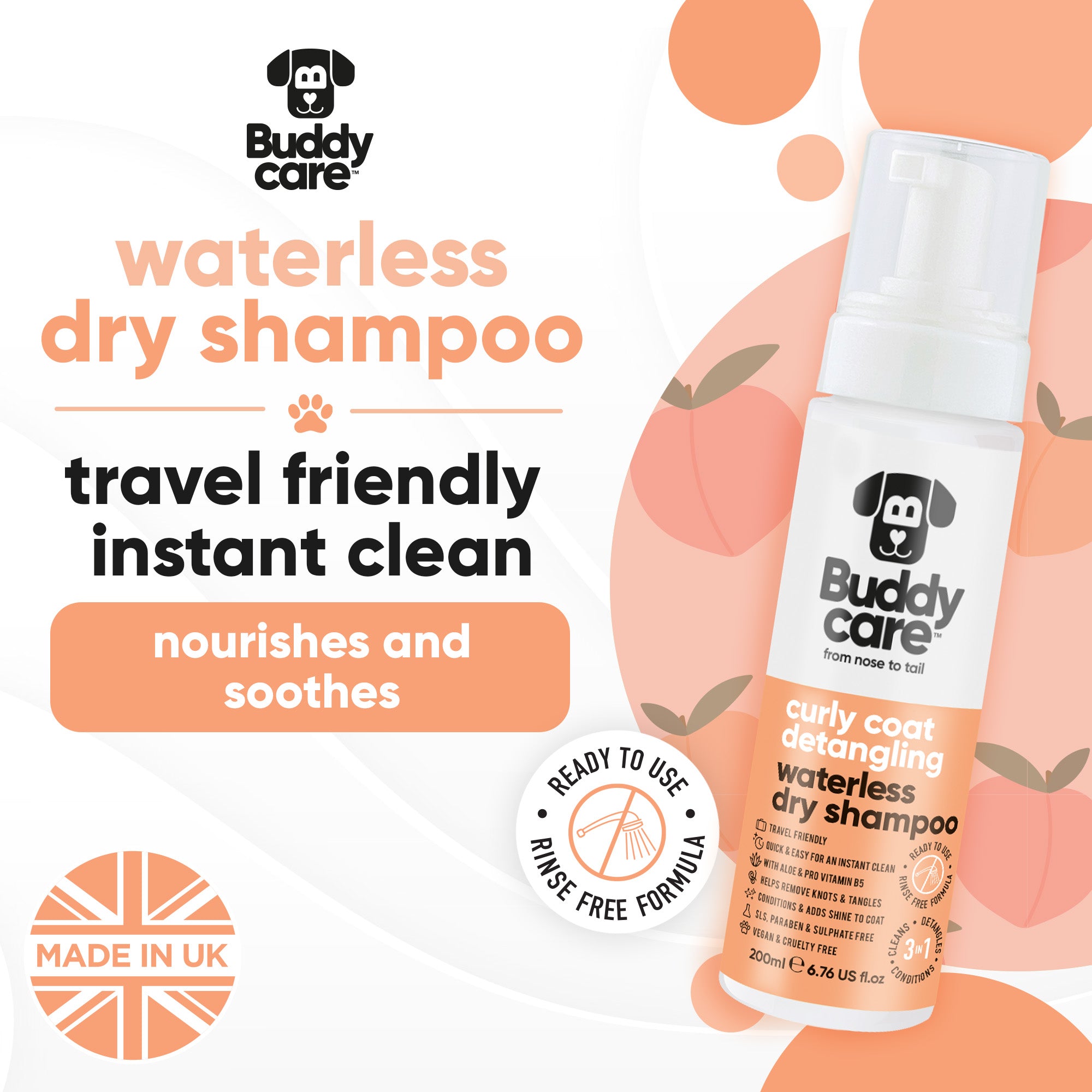 Curly Coat Detangling Waterless Dry Dog Shampoo